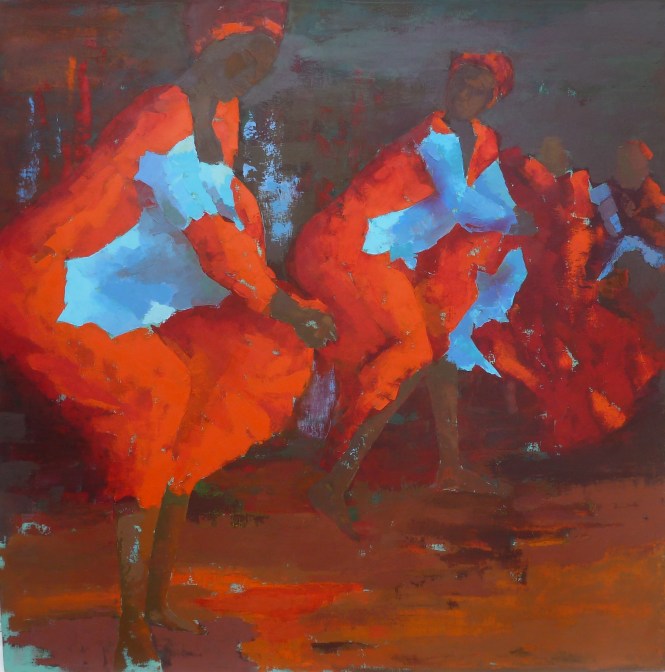 danses nocturnes, huile sur toile, 120 cm x 120 cm