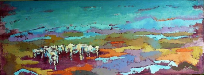 Troupeaux à l'aube 48x130